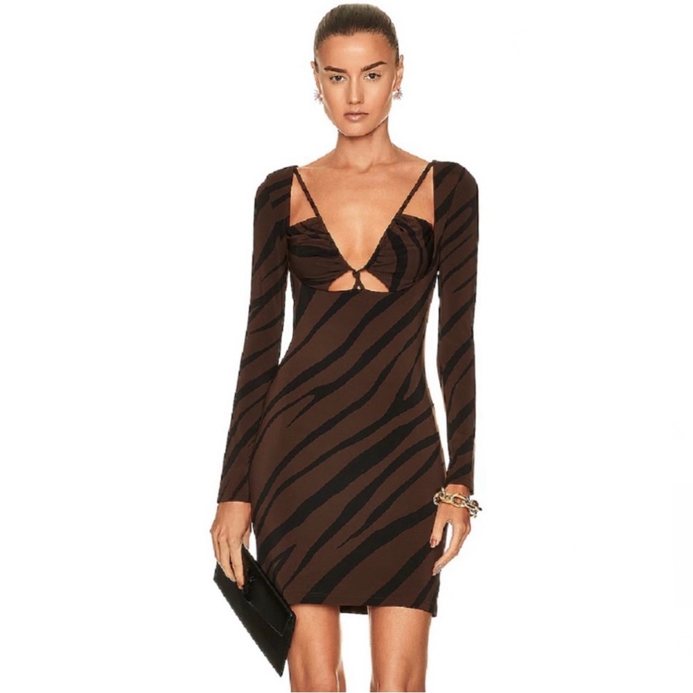 NEW ET OCHS REVOLVE BROWN ZEBRA PRINT CUTOUT MINI DRESS
